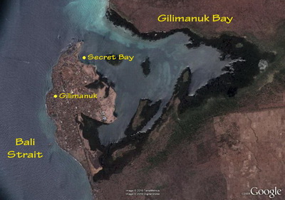 Map of Gilimanuk Bay in Bali showing Secret Bay